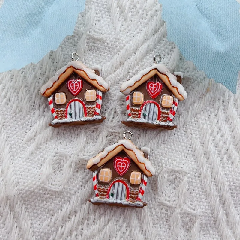 

10Pcs Christmas House Bracelet Earrings Jewelry Production Discovery Cartoon Pendant Resin Flat Back Circular Accessories