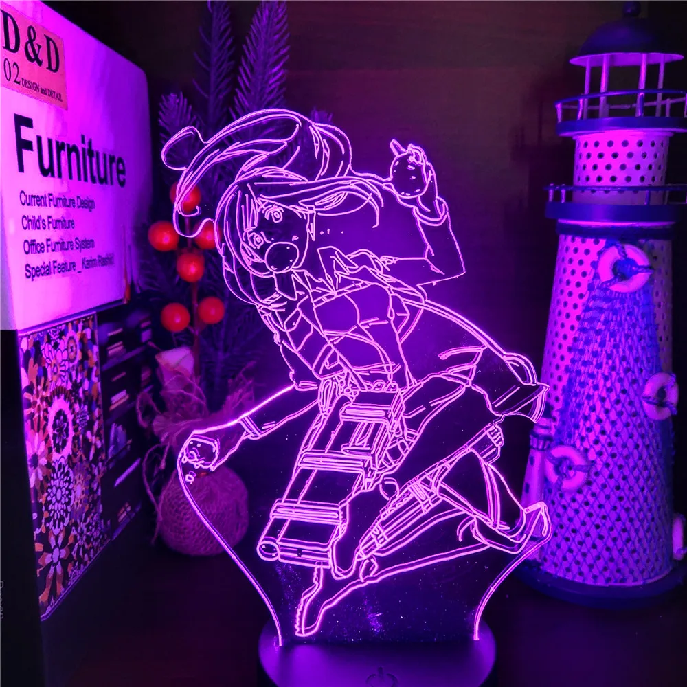 unicorn night light Attack On Titan 3D Anime Lamp Mikasa Levi Eren Armin LED Nightlights Colors Changing Shingeki no Kyojin Lampara night table lamps