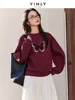 VIMLY Women Simple Sweatshirt With 3D Butterfly Embroidery 2025 Spring O-Neck Office Lady Pullover Loose New Year's Sweatshirt 3