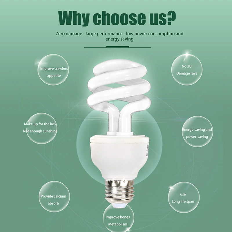 1 Piece 13/26W UV Rays Energy Saving Terrarium Basking Light 5.0 10.0 UVB Reptile Lamp Turtle Lizard Snake Reptiles Heating Lamp