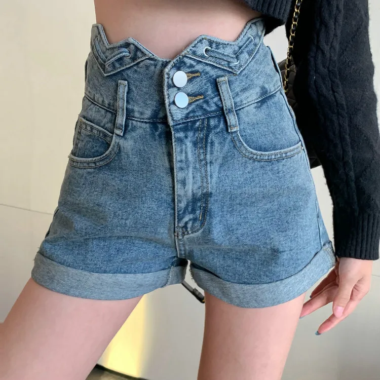 Korean Style Women's Denim Shorts Classic Vintage High Waist Blue Wide Leg Female Caual Summer Ladies Shorts Jeans For Women New jorts