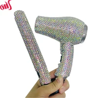 Mini Portable Flat Iron Blow Dryer Set Travel Hair Dryer and Small Flat Iron with Rhinestone Folding Handle Hair Dryer for Women 1