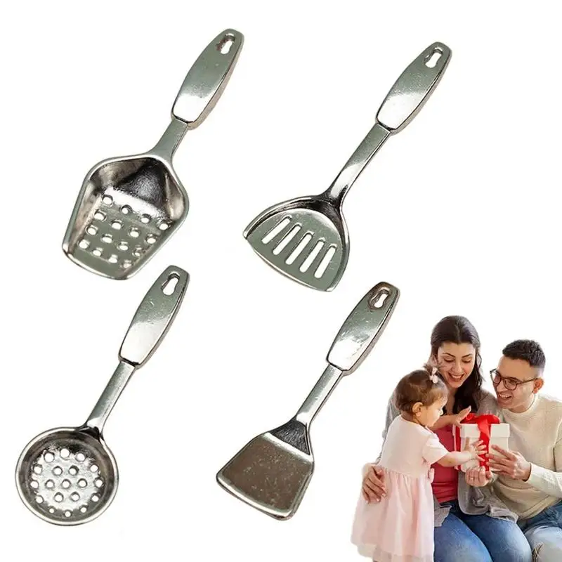 

Mini Dollhouse Utensils 4pcs DIY Mini Tiny Kitchen Utensils Exquisite Cute Miniature Dollhouse Utensils Kit For Bedside Desk