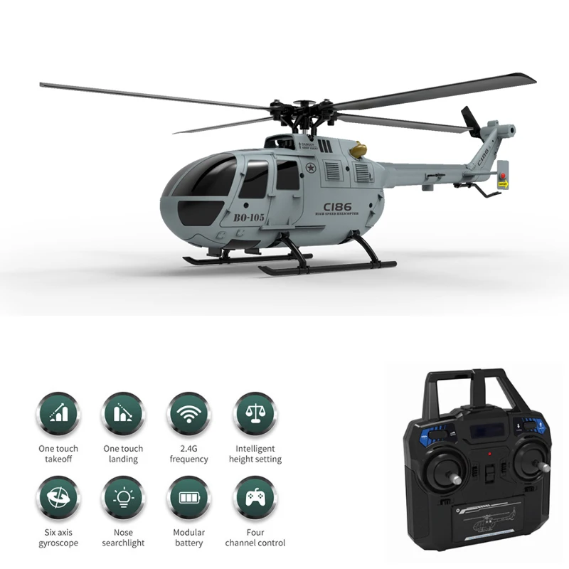 C186 RC Helicopter 2.4G 4CH 4 Propellers 6 Axis Electronic Gyroscope for Stabilization Remote Control Airplane Toys BO105 4