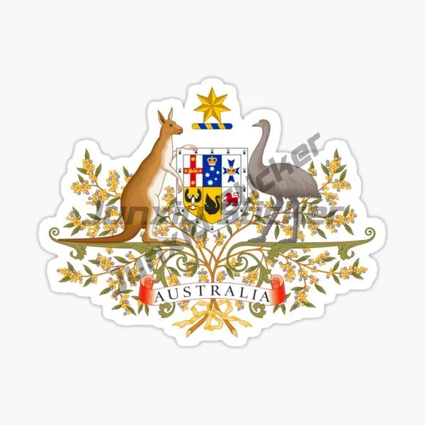 Australia Coat of Arms Map Waterproof Sticker - Anti-Scratch Decal for Windows, Cars, Phones, Trunks, and Guitars