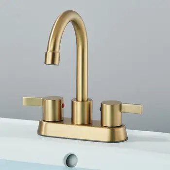 4 Inch 2-Handle Brushed Gold Bathroom Faucet for Lavatory with Pop-up Sink Drain and Faucet Supply Lines 4
