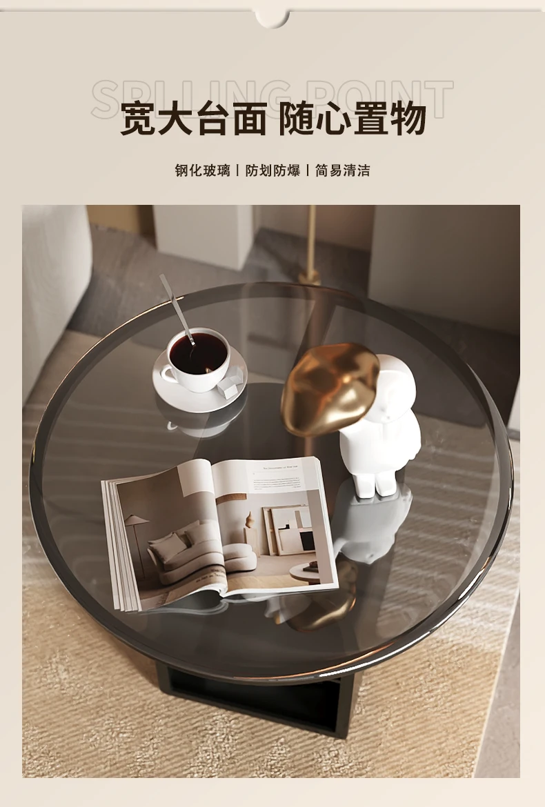 Small Round Coffee Table Bedroom Bedside Luxury High-end Sofa Edge Center Tables for Living Room Furniture for Home 쇼파사이드테이블