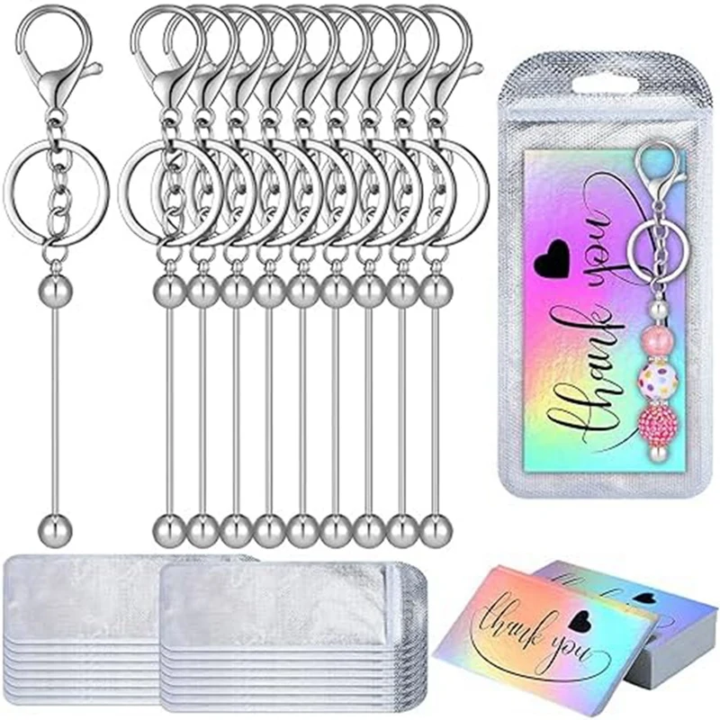 

DIY Key Chain Supplies Including Beaded Key Chains Resealable Bags Holographic Thank You Cards Diycrafts Jewelry Making Durable