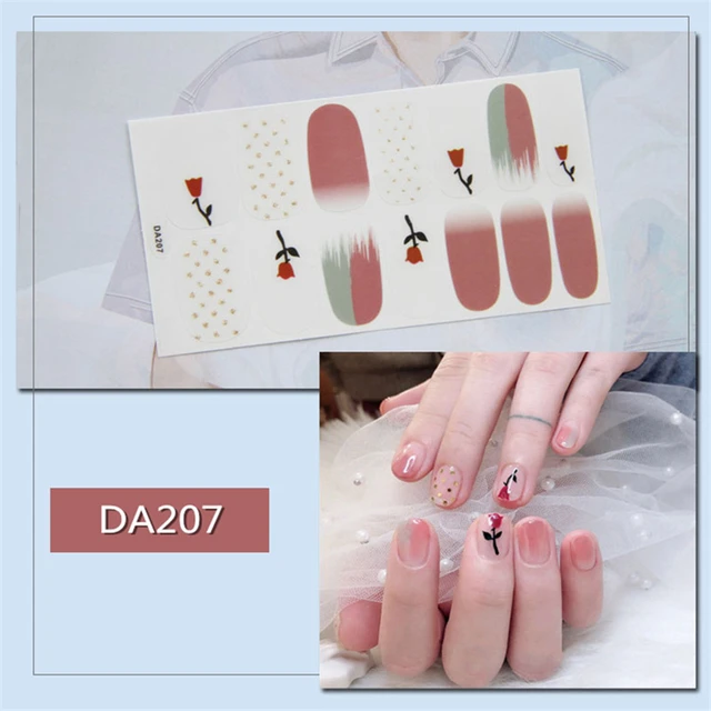 14tips/sheet Nail Wraps Polish Decals Strips Golden Glitter 3D Adhesive Full Nail Art Stickers Manicure Kits Drop Shipping DA207