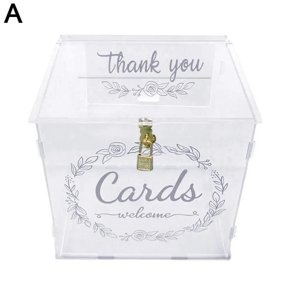 Sekkvy Acrylic Wedding Card Box Money Post Gift Box Holder,clear Card Box  Large Letter Envelope Boxes With Lock And Slot For Reception Anniversary