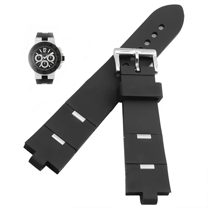 

Black rubber replacement strap suitable for Bvlgari Diagono 24mm * 8mm 22mm * 8mm male and female agreed silicone strap