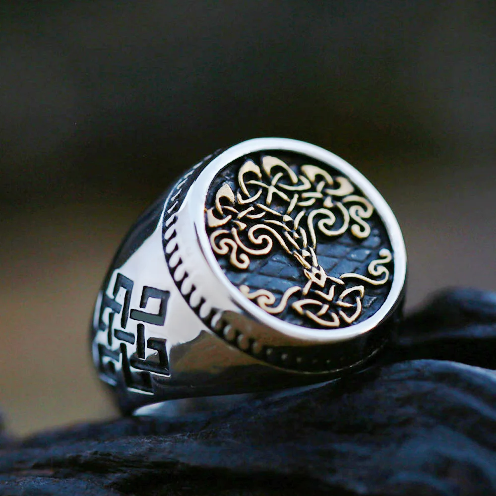 Stainless Steel Ring Finger Ring Jewelry Accessories Vintage Viking Tree Of Life Ring For Men Nordic Mythology Stainless Steel Yggdrasils Ring Fashion Amulet Viking Jewelry Gift