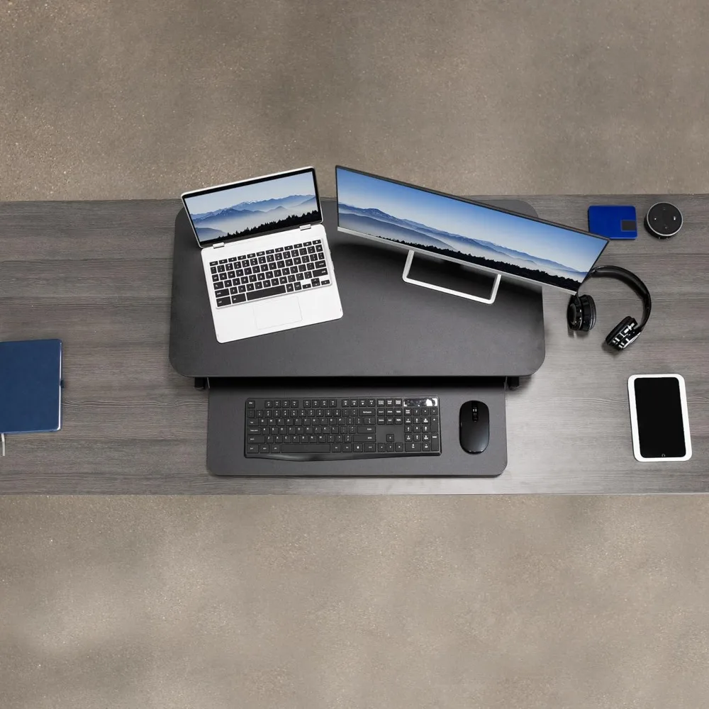 Height Adjustable 32 inch Stand Up Desk Converter, Quick Sit to Stand Tabletop Dual Monitor Riser Workstation 5