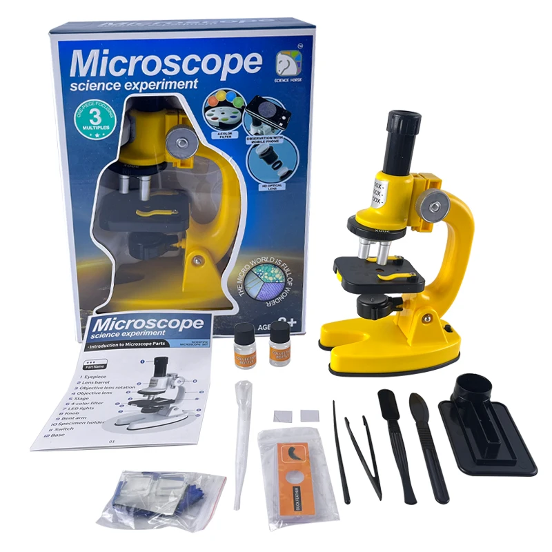 Science Microscope Set for Kids 8+ &ndash; LED Lighting, Safety Goggles, 3 Lenses with 1200X, 600X, 200X Magnification