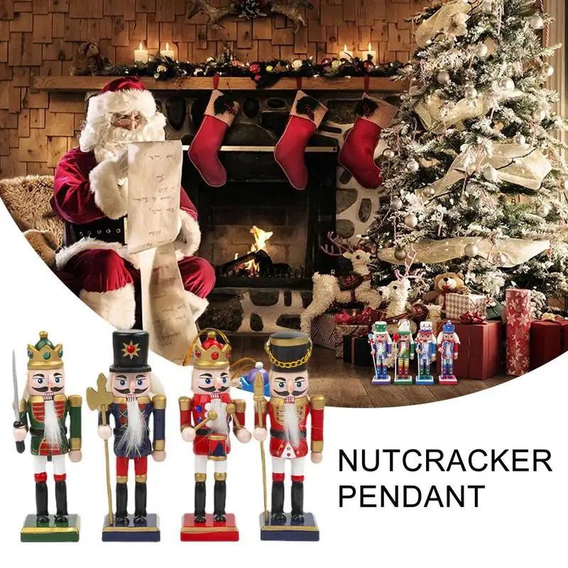 

4PCS Wooden Nutcracker Puppet King Soldier Nutcracker Wooden Christmas Ornaments Nutcracker Figure Decoration For Desktop Home