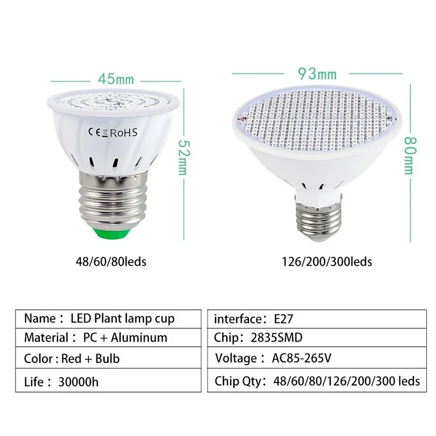Plant Growth Lamp Cup Red and Blue Full Spectrum Indoor Planting E27 Lamp Beads 2835 Photosynthesis led grow light grow light