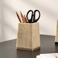 1pc Natural Yellow Cave Stone Storage Box, Creative Desktop Pen Holder Ornaments, Home Decoration, Makeup Brush Storage Jar 1