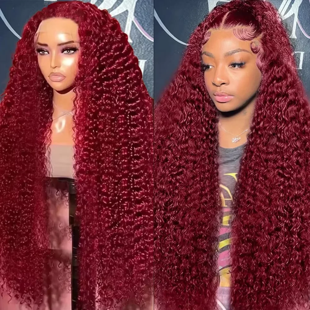 Deep Wave 99J Burgundy 13x4 Lace Frontal Wig Human Hair 13x6 HD Lace Front Wigs Red Wine Water Curly Wigs With Baby Hair 1