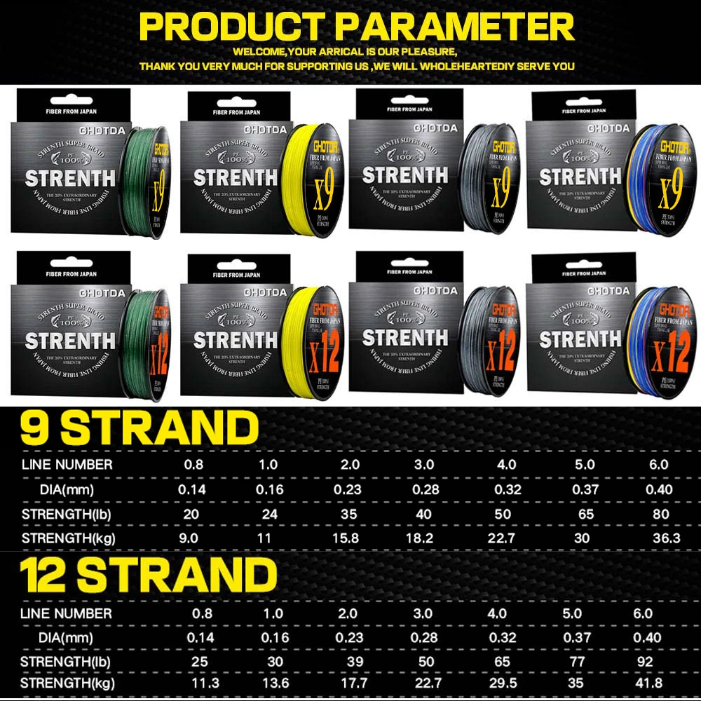 12 Strands 9 Strands 100m Fishing Line Braided Pe Super Strong Carp Sea Ocean Multifilament Wire 0.6#-8.0# Fishing Tools GHOTDA fishing tools