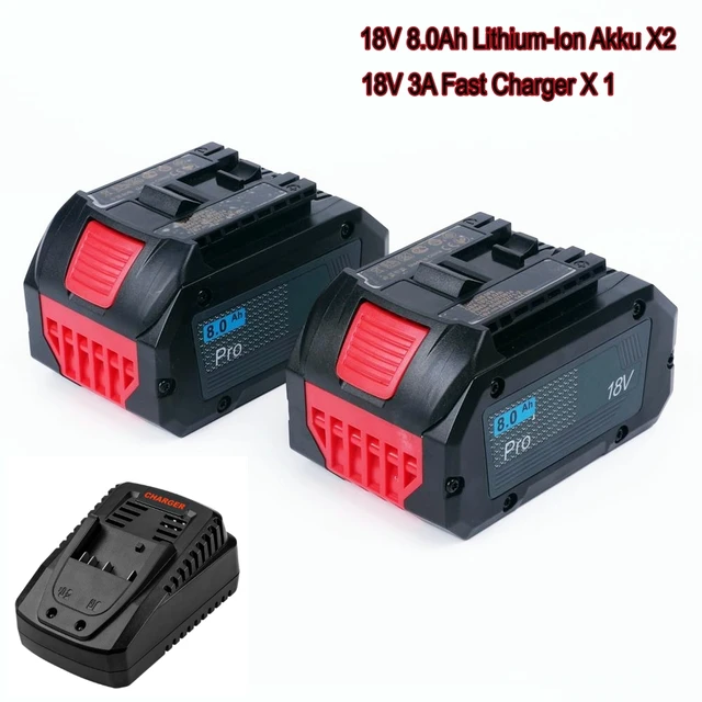 Two 18v 8.0ah Lithium-ion Battery And One 18v 3a Fast Charger For Bosch 18v  Max Cordless Power Tool Drills For Gba18v80 Akku - Rechargeable Batteries -  AliExpress