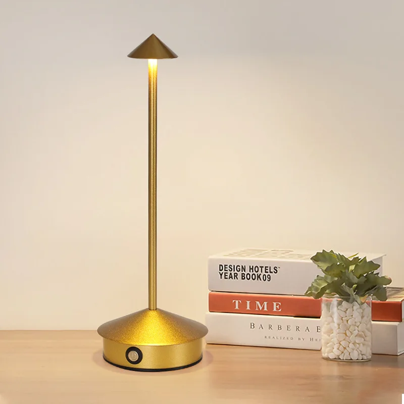 Creative LED Pointed Desk Lamp Charging Touch 3 Color Stepless Dimming Night Light Hotel Bar Restaurant Table Decoration