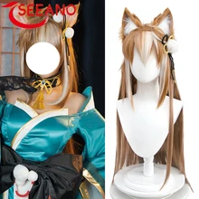 

Synthetic Genshin Impact Anime Cosplay Wig with Bangs Long Straight Brown Mixed White Heat Resistant Fake Hair Lolita Wig