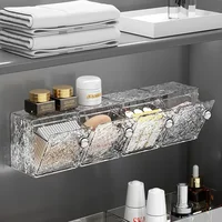 Cotton Swab Storage Box,No Drilling Wall-mounted Makeup Cotton, Cotton Swab,Lipstick,Flip Top Dustproof Storage Box for Bathroom 1