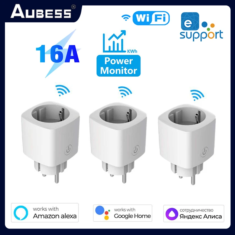 Aubess WiFi Plug 16A EU Smart Socket Power Monitor Energy Saving Outlet