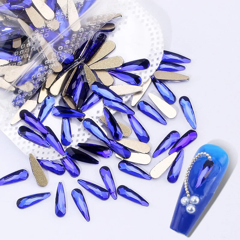 100/500 Stück Saphirblau Boutique Nail Art Strasssteine mit flachem Boden Glaskristall 3D Nageldekoration Mehrere Formen Großhandel – Detail 10