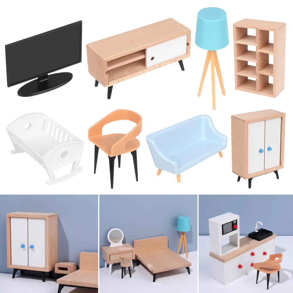 1:12 Scale Sofa Bed Wardrobe TV Cabinet Micro  Scene Model Dollhouse Miniature Furniture Playing House Landscape Dolls Accessory 2