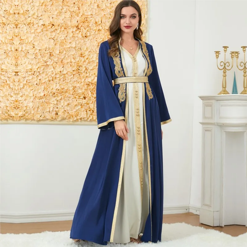 Caftan Dresses for Women Party Evening Dubai Moroccan Oriental Arabic Robe 2 Piece Sets Islamic Kaftan Ramadan Eid Muslim Abaya