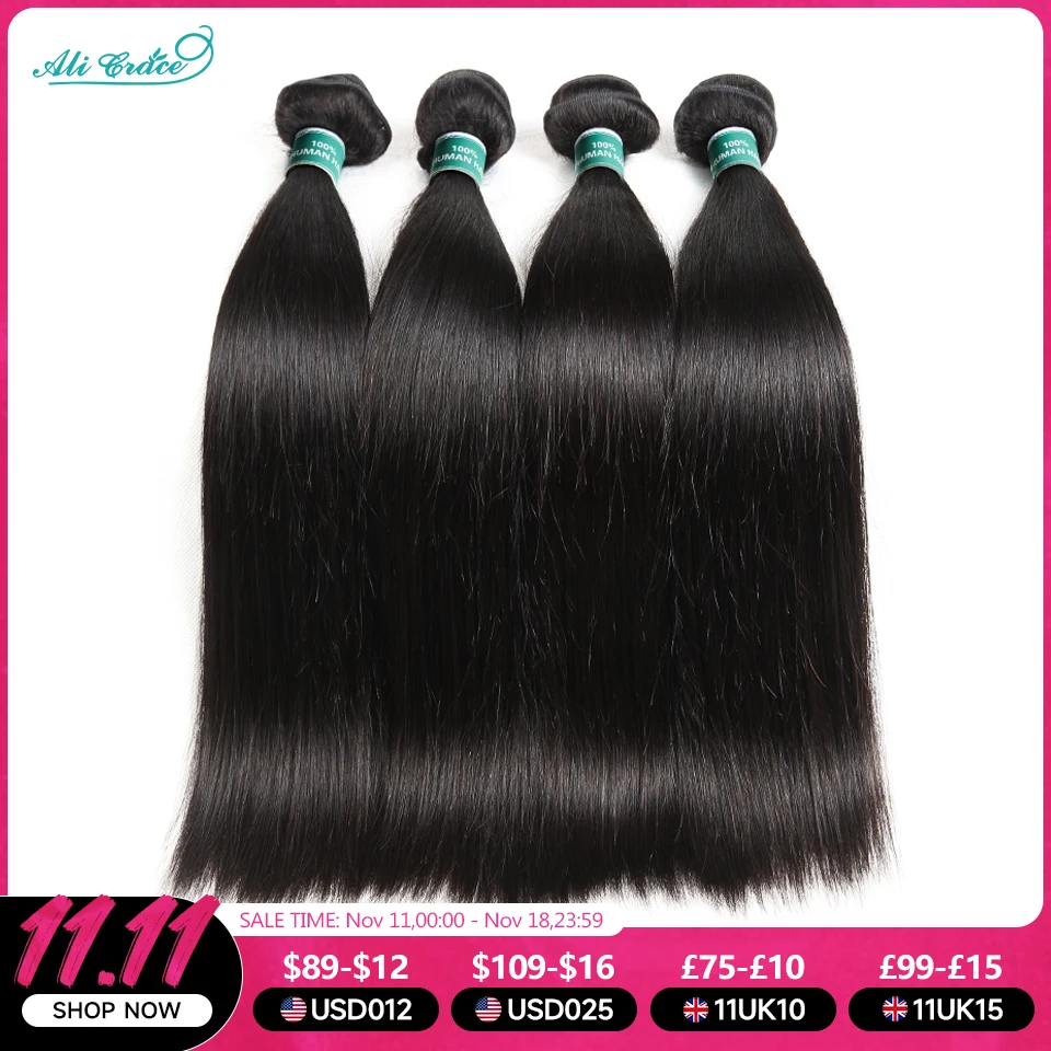 Human hair extensions ALI GRACE Brazilian straight human hair 4 bundles 100% Remy human weaves natural color straight bundle 10-28 inch