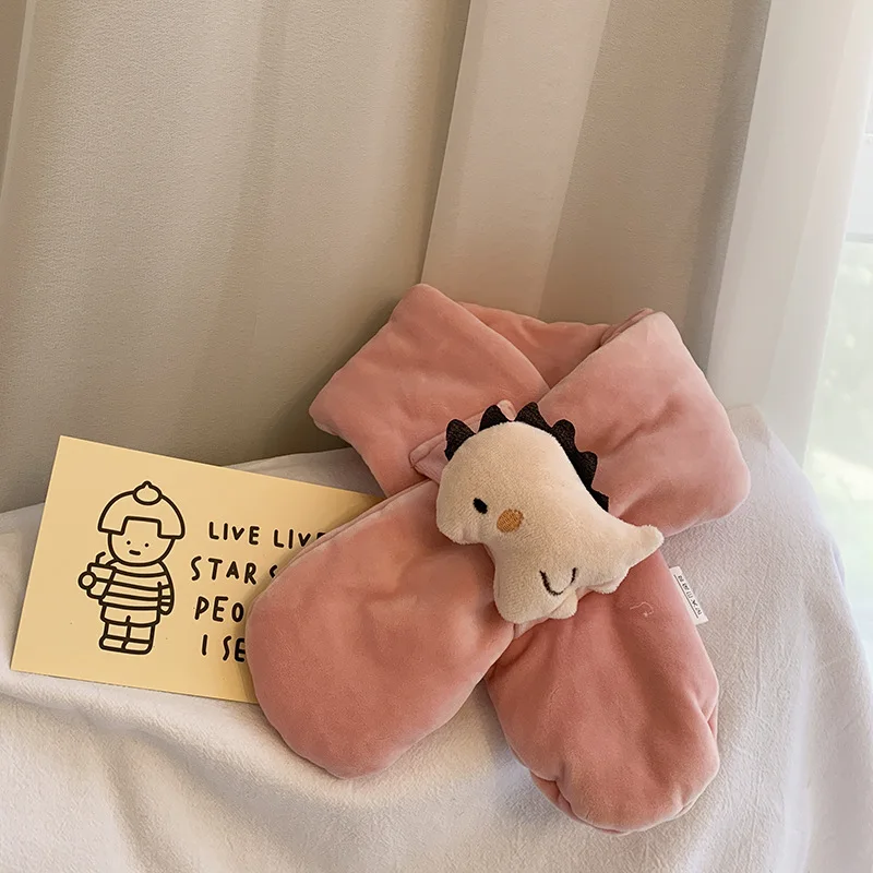 New Children's Scarf Korean Style Autumn and Winter Cartoon Cute Solid Color Baby Scarf  Warm Neck Cover for Boys an