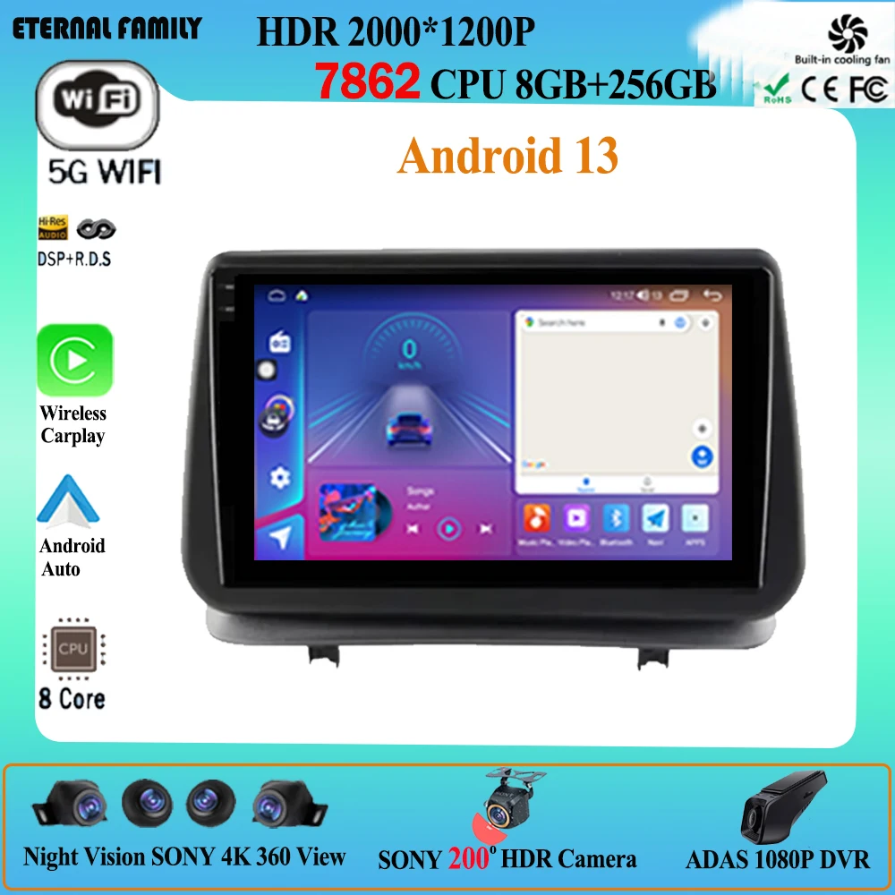 

9" Android 13 Carplay Auto For Renault Clio 3 Clio3 2005 - 2014 GPS DSP RDS CAR Radio Multimedia Video Player Stereo WIFI 4G BT