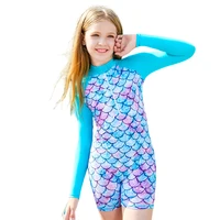 Girls Swimwear Kids Mermaid Swimsuit Suit for Pool /Hot Spring/Beach Long Sleeve One-Piece Rash Guard Swimwear 3-12 Years Old 2