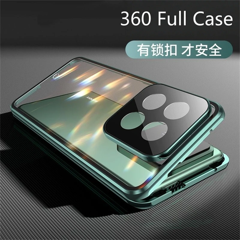 360 Full Coverage Magnetic Metal Case with Tempered Glass