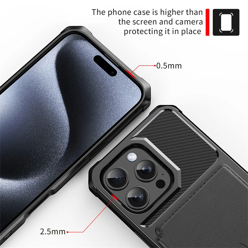Luxury Leather Magnetic Card Slot Wallet Case with Shockproof Lens Protection