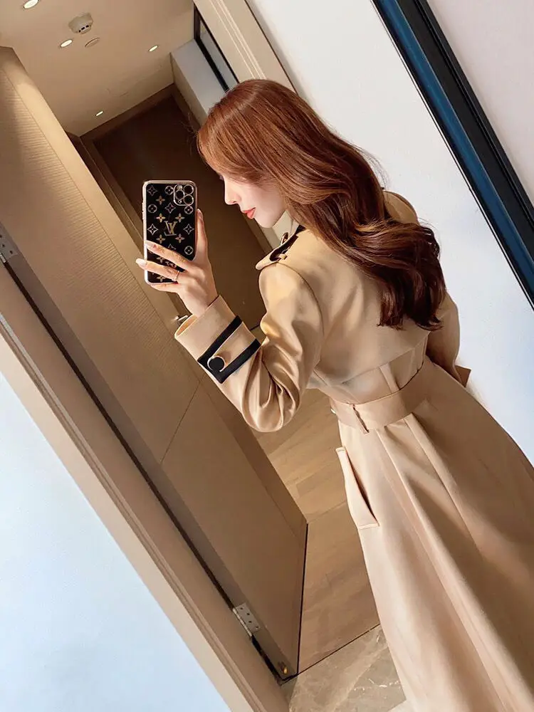 Women's Coat Spring Autumn Windbreaker Khaki Jacket Female Stitching Windproof Long Ladies Cloak High-end Custom Trench Coat New hooded puffer jacket