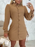 Elegant Flip Collar Button Long Sleeved Dress Women's Button Shirts Style Dress Temperament Spring Autumn Dresses 5