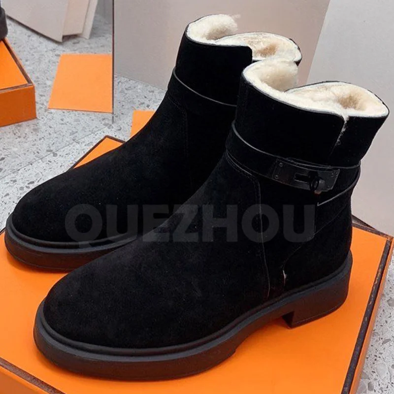 

Women Ankle Boots Winter 2023 New Cow Suede Upper Platform Design Round Toe Solid Short Boots Comfortable Warmth Female Shoes