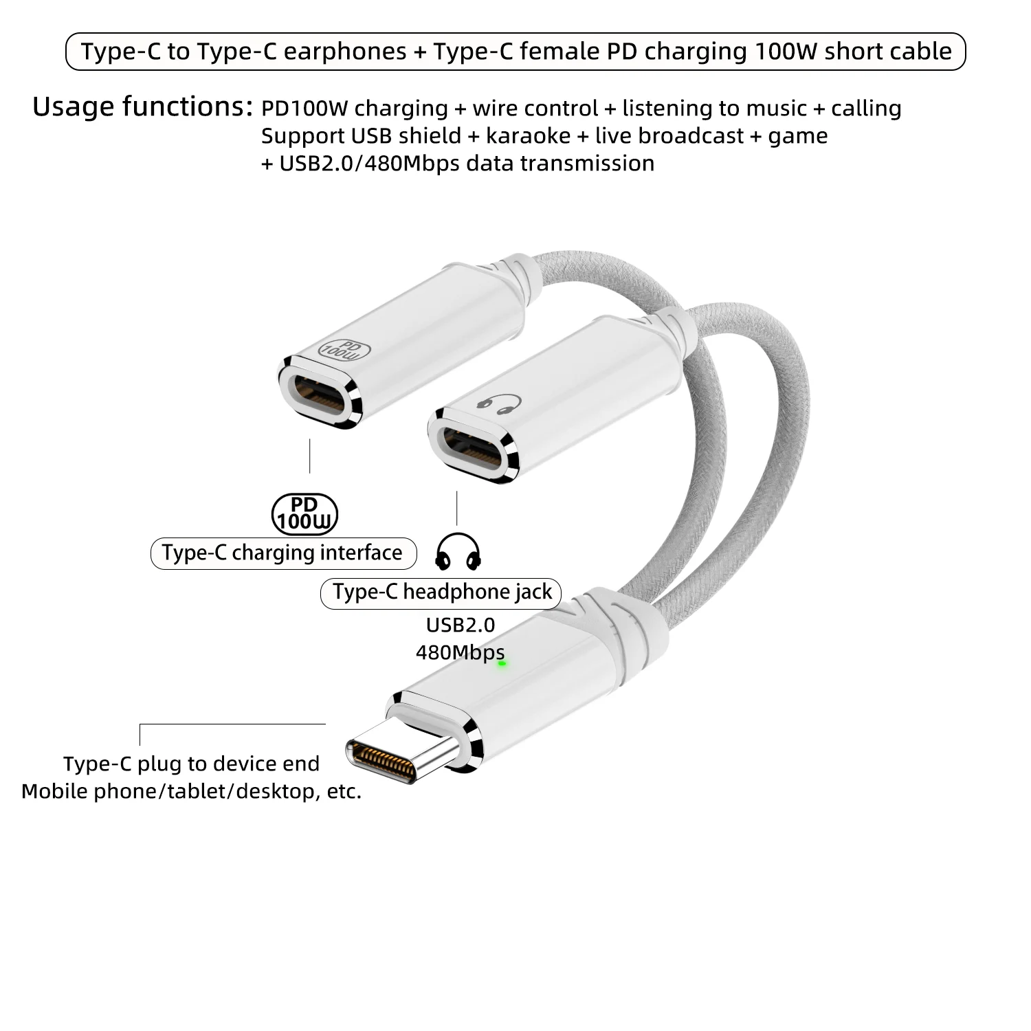 Adattatore USB C A 3,5 Mm 2 In 1 Con Ricarica Rapida - DAC Audio Per IPhone 15, Samsung E Tablet