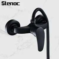 Stenoc Simplicity Black Finish Brass Shower Faucet Mixer Valve Wall Mounted Triple Bathtub Faucet Hot And Cold Water Mixer Tap 1
