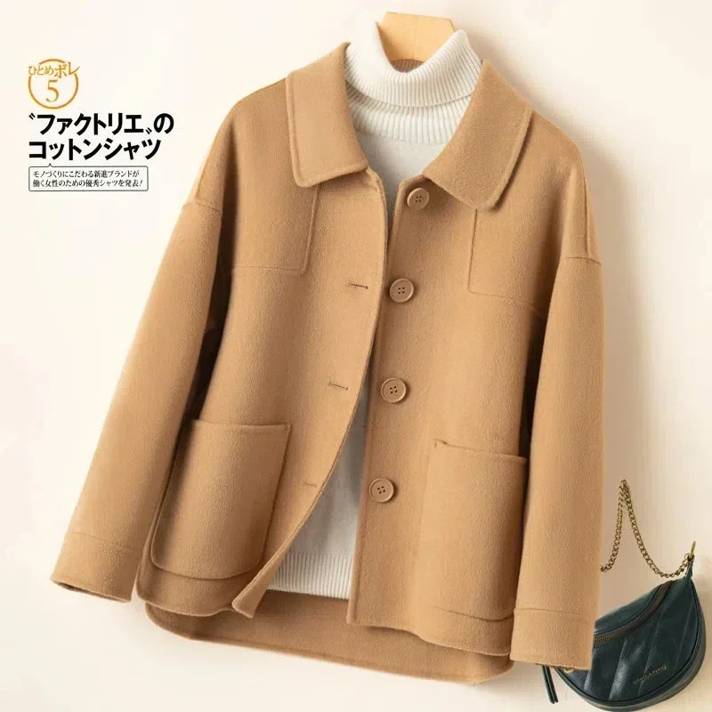 

New Autumn Winter Coat Women Short Woolen Jacket Korean Single-Breasted Pocket Camel Black Beige Cashmere Outerwear Female 2023