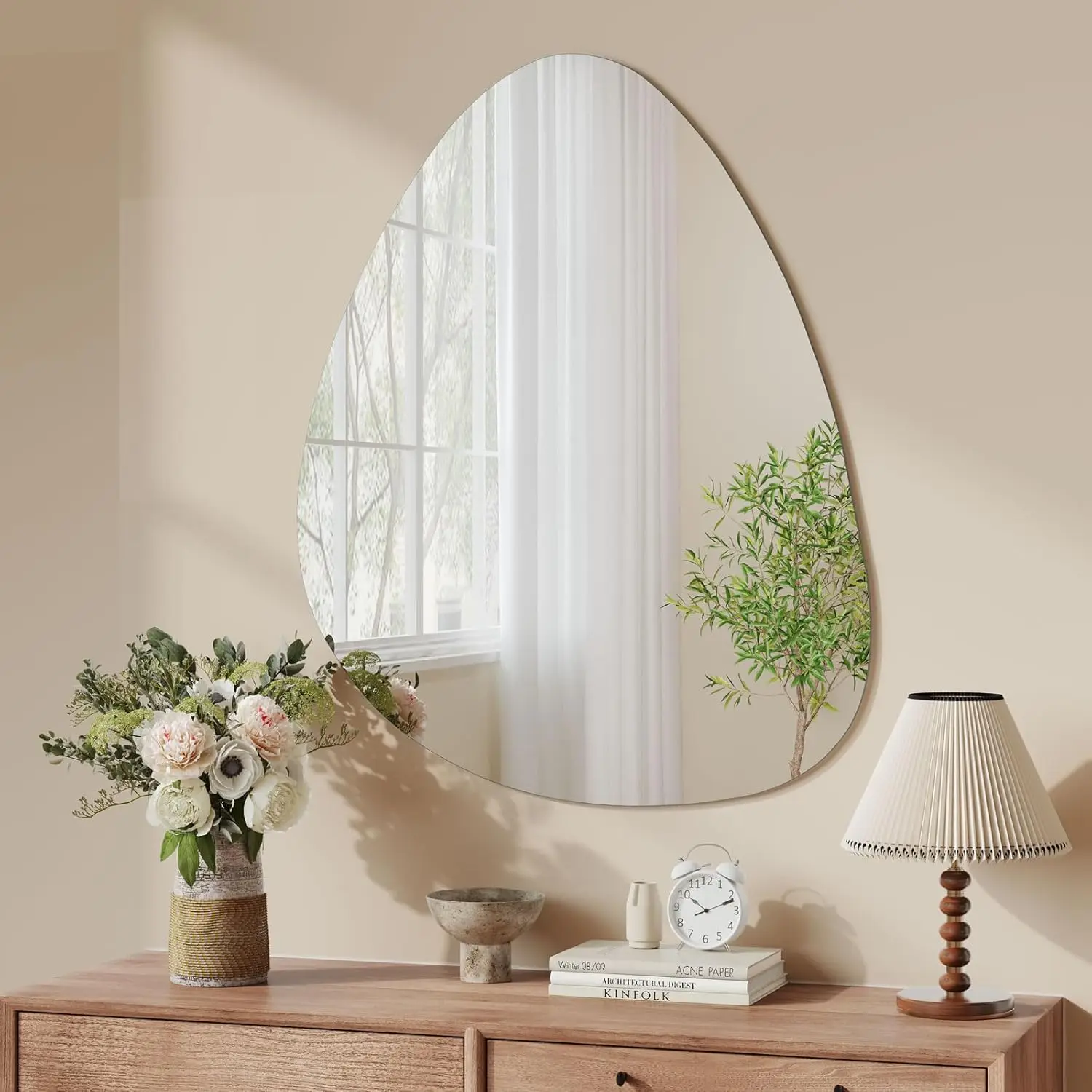 65 X 50Cm Non-Standard Wall Mirror, Frameless Bathroom Mirror for Wall Installation with Pre-Installed Hanging Holes & Mounting