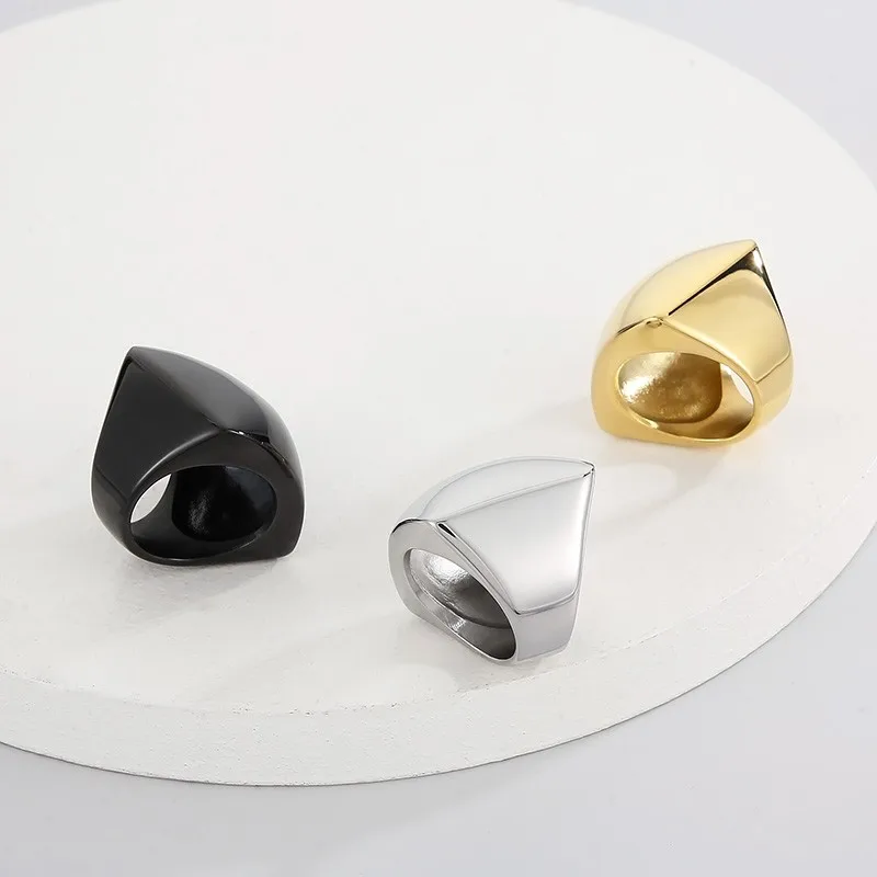 Elegant Multi-Tone Stainless Steel Wide Band Ring for Women - Glossy Geometric Jewelry Gift