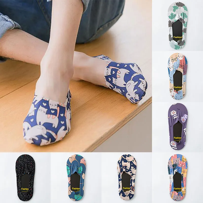 

Fashion Funny Pattern Socks Women's Summer Ultra-thin Socks Invisible Low Cut Silicone Hosiery Anti-slip Ice Silk Boat Socks