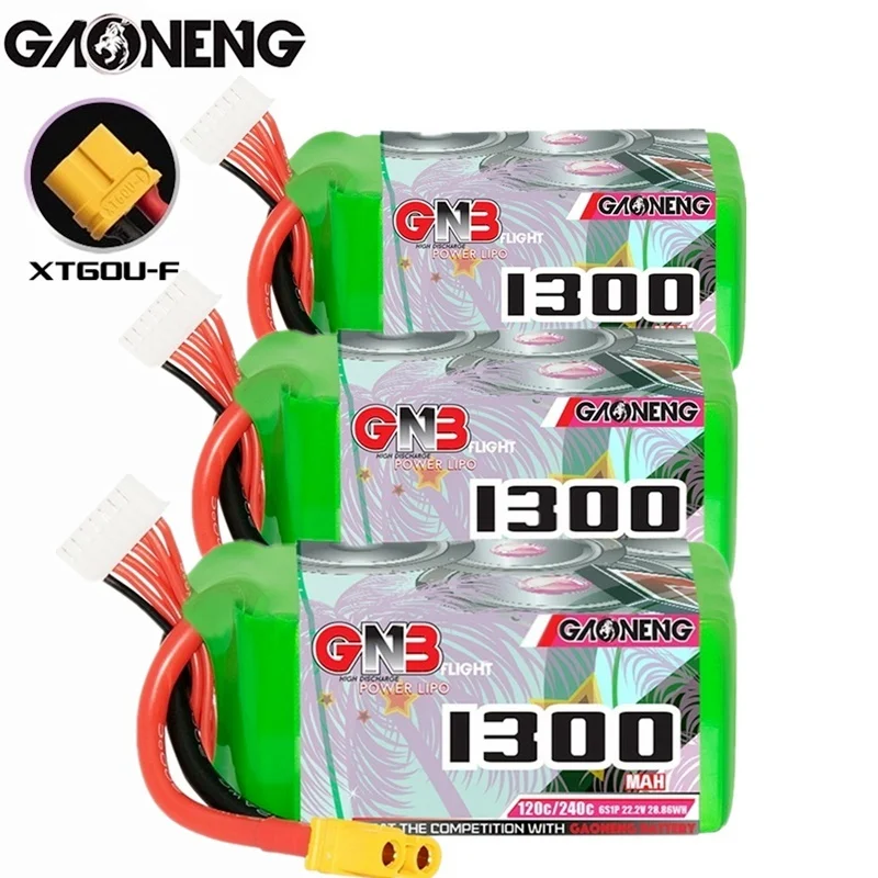 

3PCS MAX 240C GNB 22.2V 1300mAh Lipo Battery XT60U-F Battery For FPV Racing Drone RC Quadcopter Frame Parts 6S1P