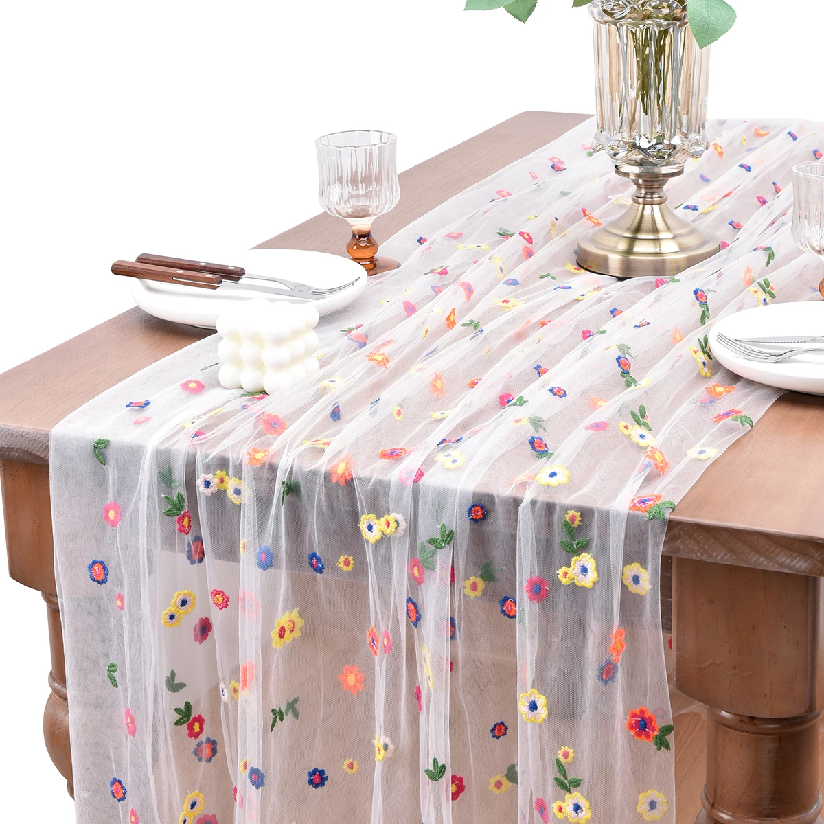 Macrame Table Runner Embroidery Daisy Spring Summer Table Runner Florals Seasonal Easter Tulle Table Runner Holiday Kitchen Dining Decoration