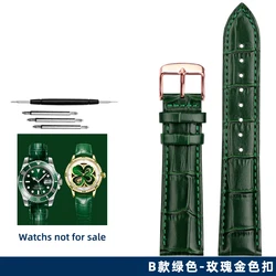 High Quality Green Watch Strap with Butterfly Buckle - Business Casual Design - 22mm (A - rose glod - pin)