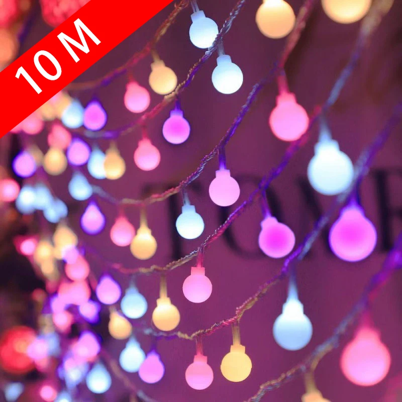 

10M Ball LED String Lights Outdoor Ball Chain Lights Garland Lights Party Home Wedding Garden Bulb Fairy Lights Christmas Decor